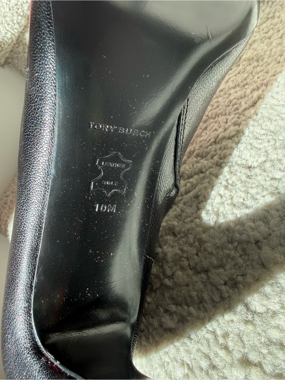 Tory Burch Black Leather Mid-Heel Booties with Signature Logo Size 10 - Picture 4 of 11